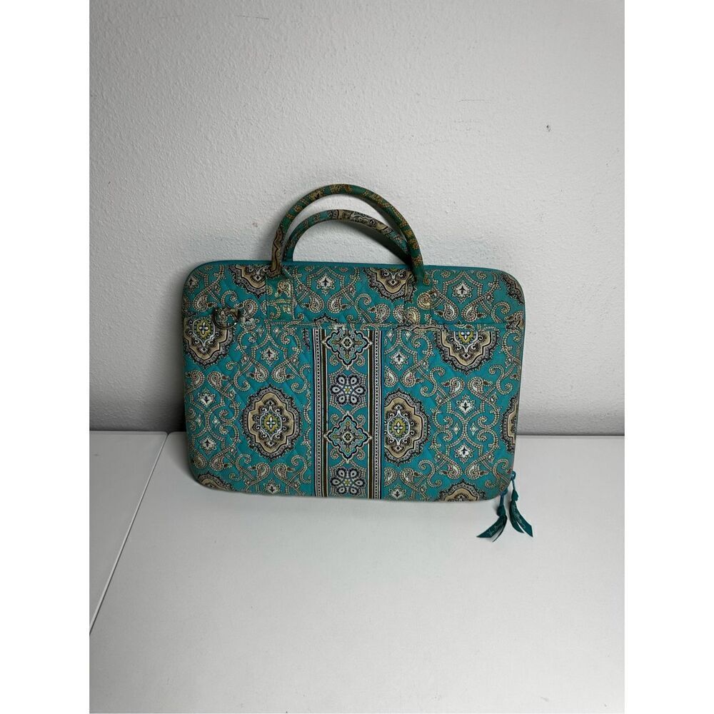 Rare Vera Bradley Laptop Portfolio Turquoise Brown Bag 17" Quilted Paisley *Note